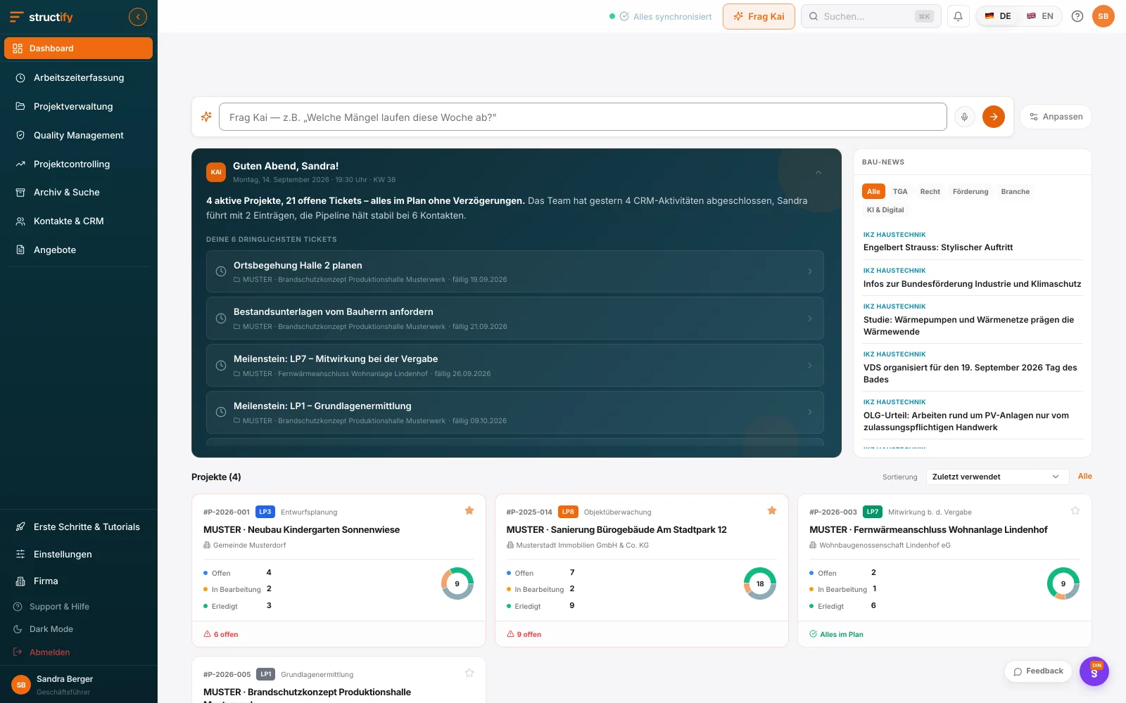 Structify: Projekt-Cockpit: Alles zum Projekt auf einen Blick