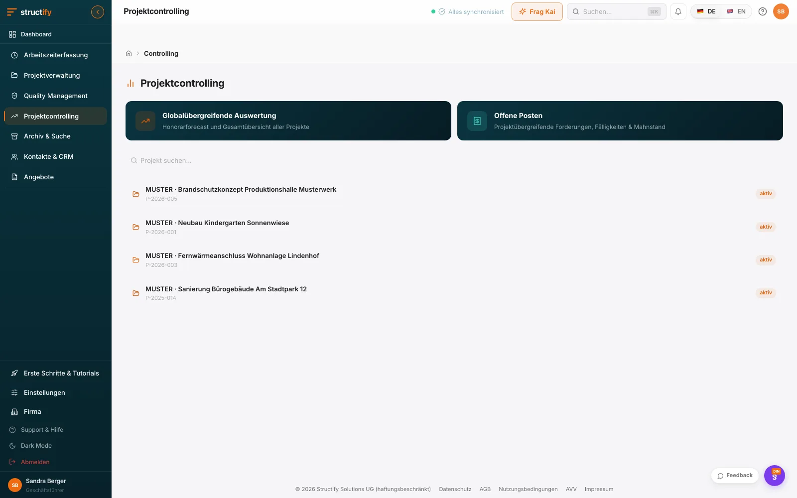 Structify: Controlling: Kosten & Fortschritt in Echtzeit